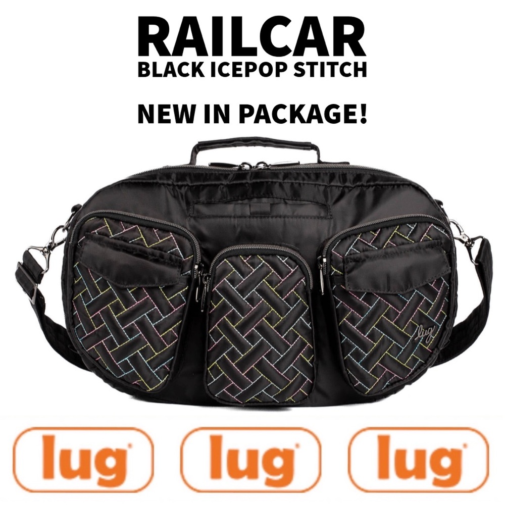 Lug Crossbody Railcar Bag Tote Purse LugLife Black Rainbow Icepop Stitch NIP